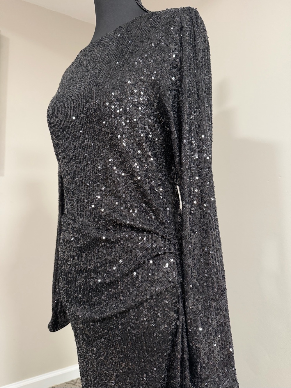Calvin Klein Black Sequin Long Sleeve Midi Dress - Picture 8 of 15